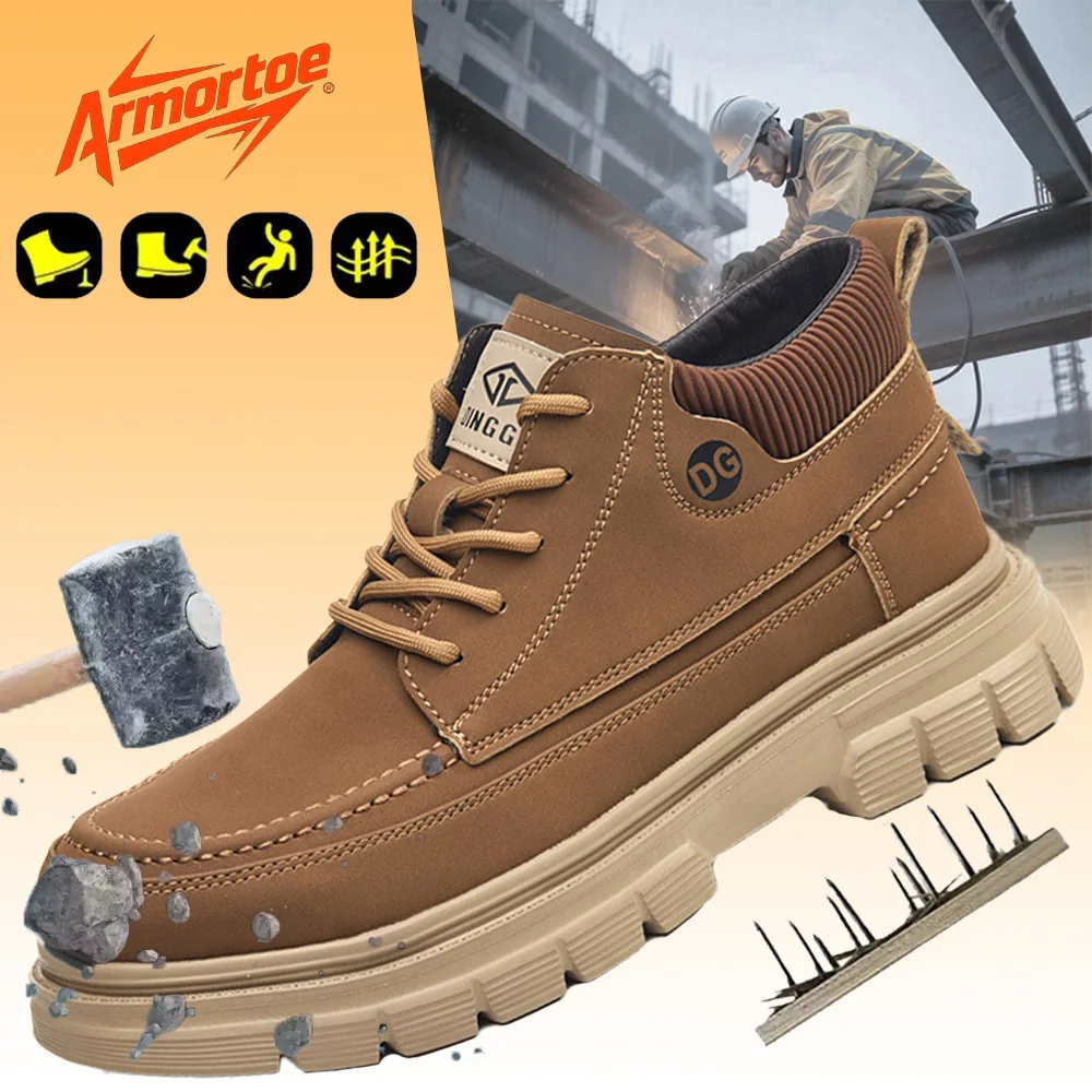 

ArmorToe Waterproof Safety Shoes Men Anti-Impact Puncture Proof Synthetic Leather Solid Construction Work Boots #Armor2788