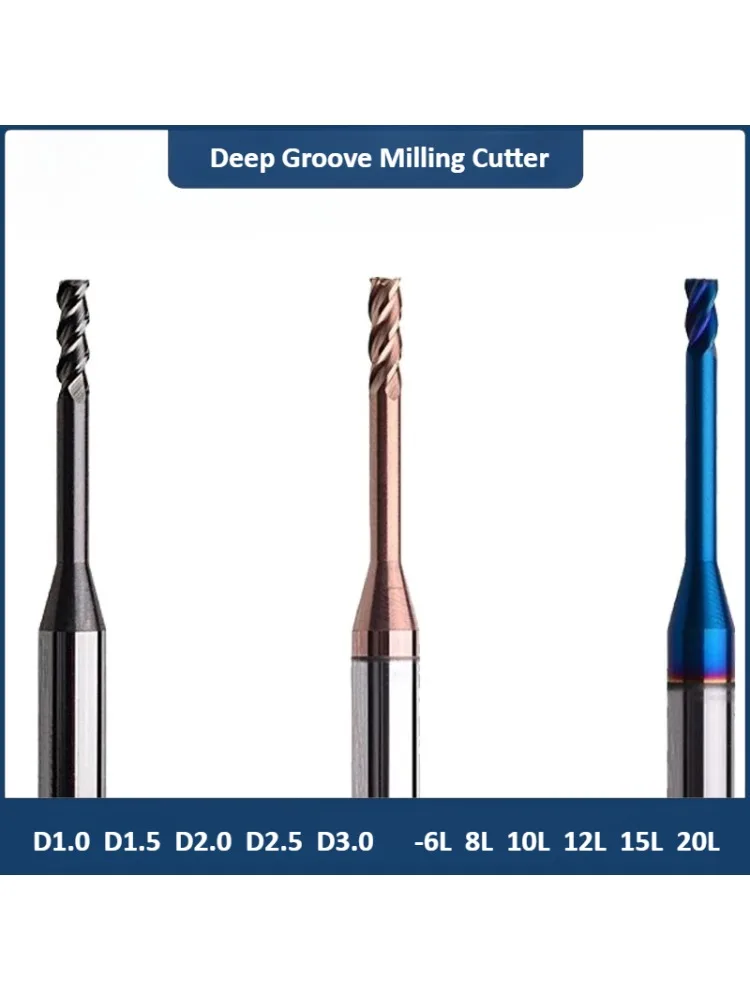 1pc Hrc65 2/3/4 cannelure fraise en carbure de tungstène fraise CNC fraises à cannelure longue 1mm 1.5mm 2mm 2.5mm 3.0mm