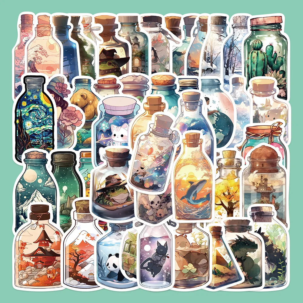 

50pcs Cartoon Ins Big World in a Bottle Series Graffiti Stickers Suitable for Helmets Desktop Wall Decoration DIY Sticker Pack