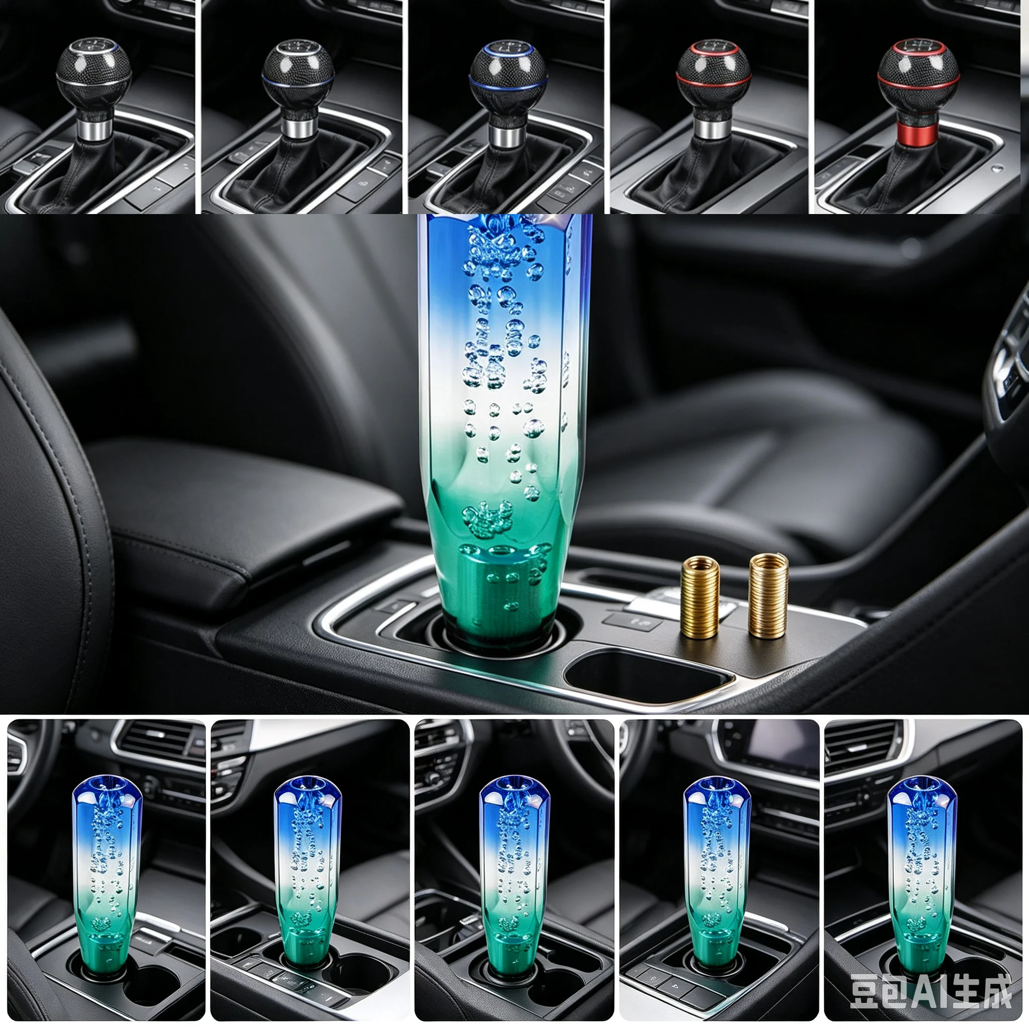 Universal 15cm Green Car Stitching Color Multicolor Gear Shift Knob Crystal Bubble Gear Shift Knob Colorful Shifter Lever