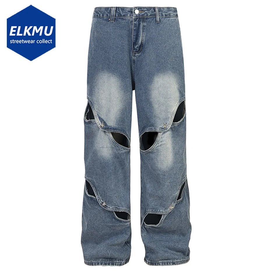 

Fashion Men Jeans Designer Blue Baggy Jeans Trousers Wide Leg Loose Denim Pants Man Streetwear Hip Hop Jeans