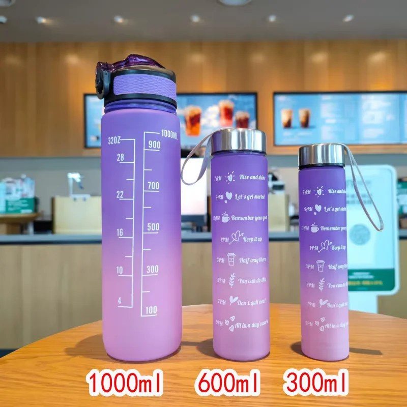LUSQI 3-Piece 0.3L/0.6L/1L Gradient Sport Water Bottle Set BPA-Free Leakproof Travel Mugs For Outdoor Activities