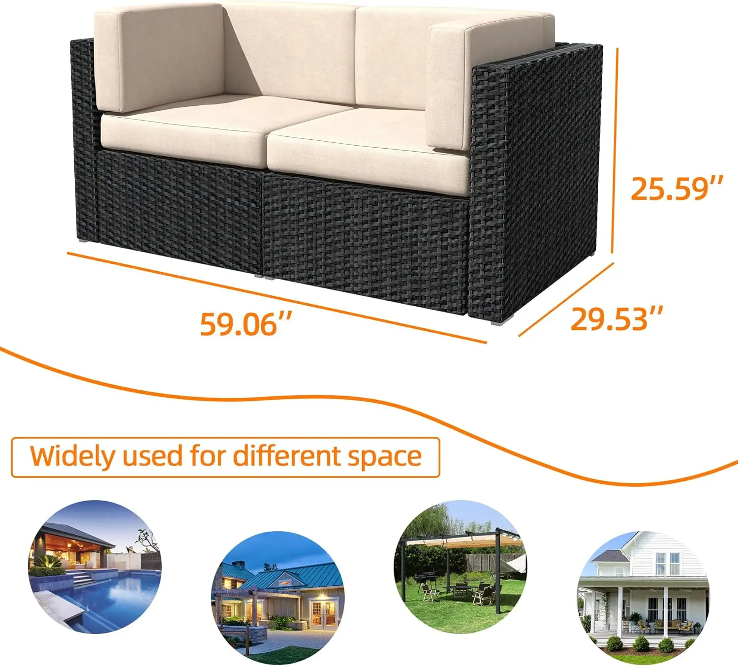 2 Stuks, Buitenhoekbank Voor Alle Weersomstandigheden, Modulaire Rieten Terrasmeubilair Conversatieset Voor Balkon, Terras, Tuin En Zwembad