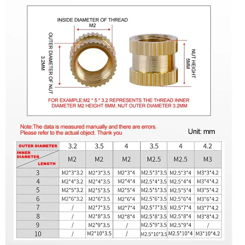 M1 M1.4 M1.6 M1.7 Heat Threaded Brass Insert Nut Hot Melt Knurled Embedded Copper Nut Stainless Steel Screw Bolt Set Kit Printer