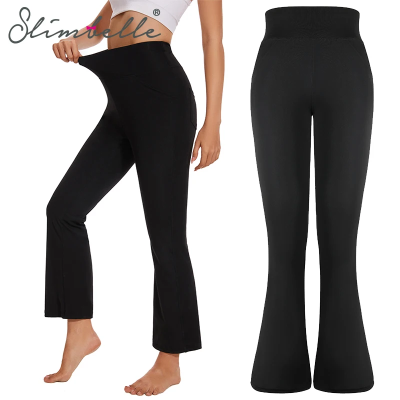 Women's Leggings with Pockets High Waisted Tummy Control Workout Yoga Pants Trousers slim ladies Flared Pants