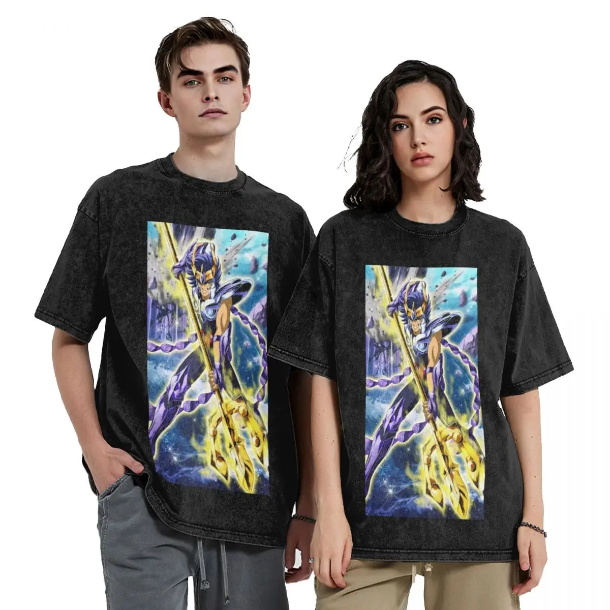 

Anime Knights Of The Zodiac Phoenix Ikki Hip Hop Short Sleeve T-Shirts Washed Tops Tees Streetwear T Shirt Vintage for Men Women