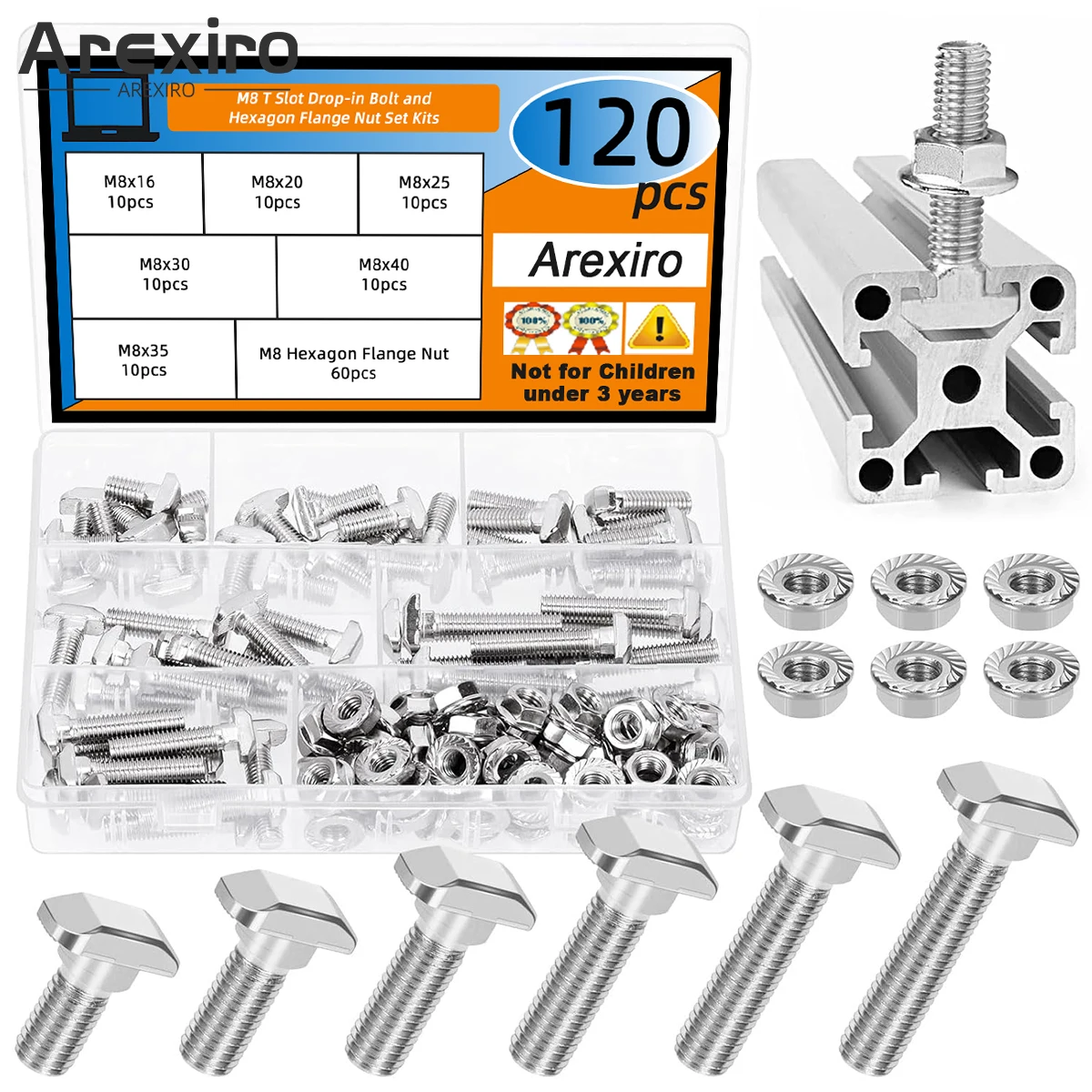 

120 шт. M8x16/20/25/30/35/40 мм болты с Т-образным пазом и набором шестигранных фланцевых гаек с головкой молотка, европейский стандарт, серия 40