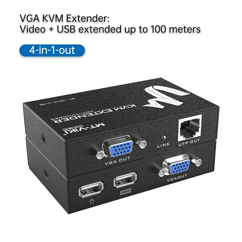 

MT-VIKI VGA KVM-удлинитель, сетевой кабель 100 м, передача USB-клавиатуры, мыши + усиление сигнала VGA через кабель CATx MT-100UK-U
