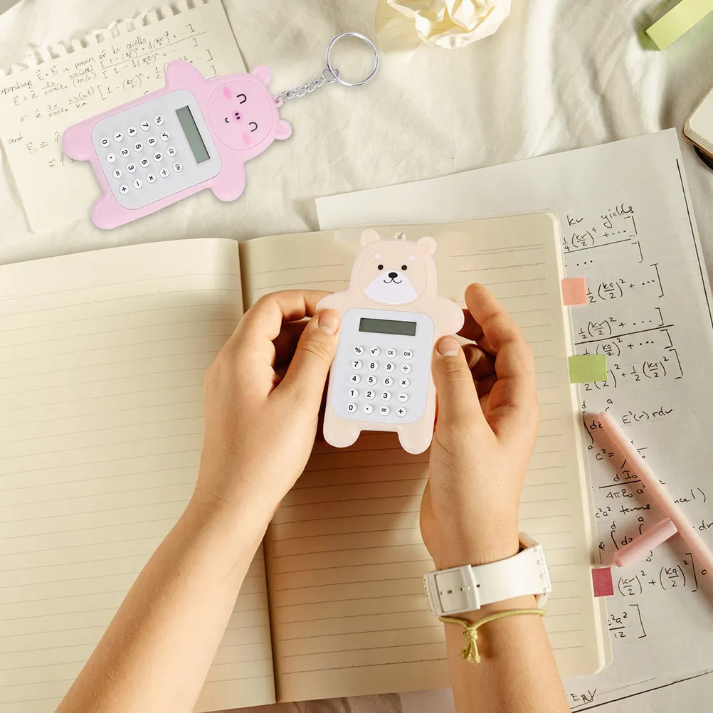 Mini Calculator Keychain Portable Hanging Calculator for Students Office Supplies Decorative Bear Pendant Small Basic Computing