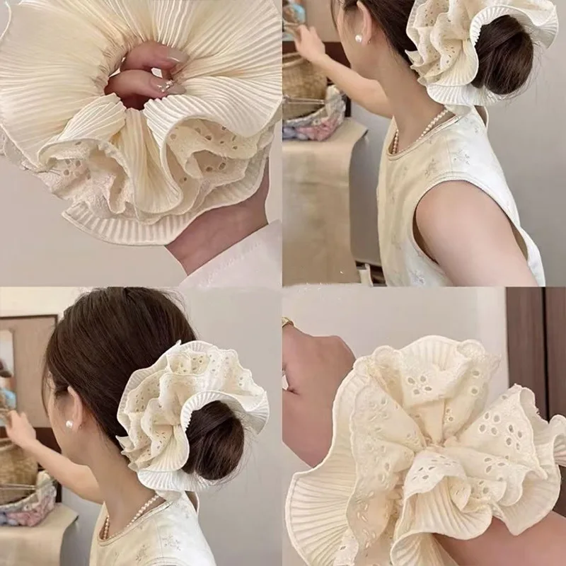 

Двухслойные кружевные резинки для волос с оборками в корейском ретро-стиле, высокоэластичные, для женских причесок-пучков и хвостов