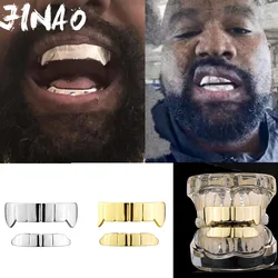 JINAO Hip Hop Smooth surface Teeth Grillz Set Ye's Tooth Grill Punk Rapper luxury Fashion Jewelry Halloween FLame Cosplay