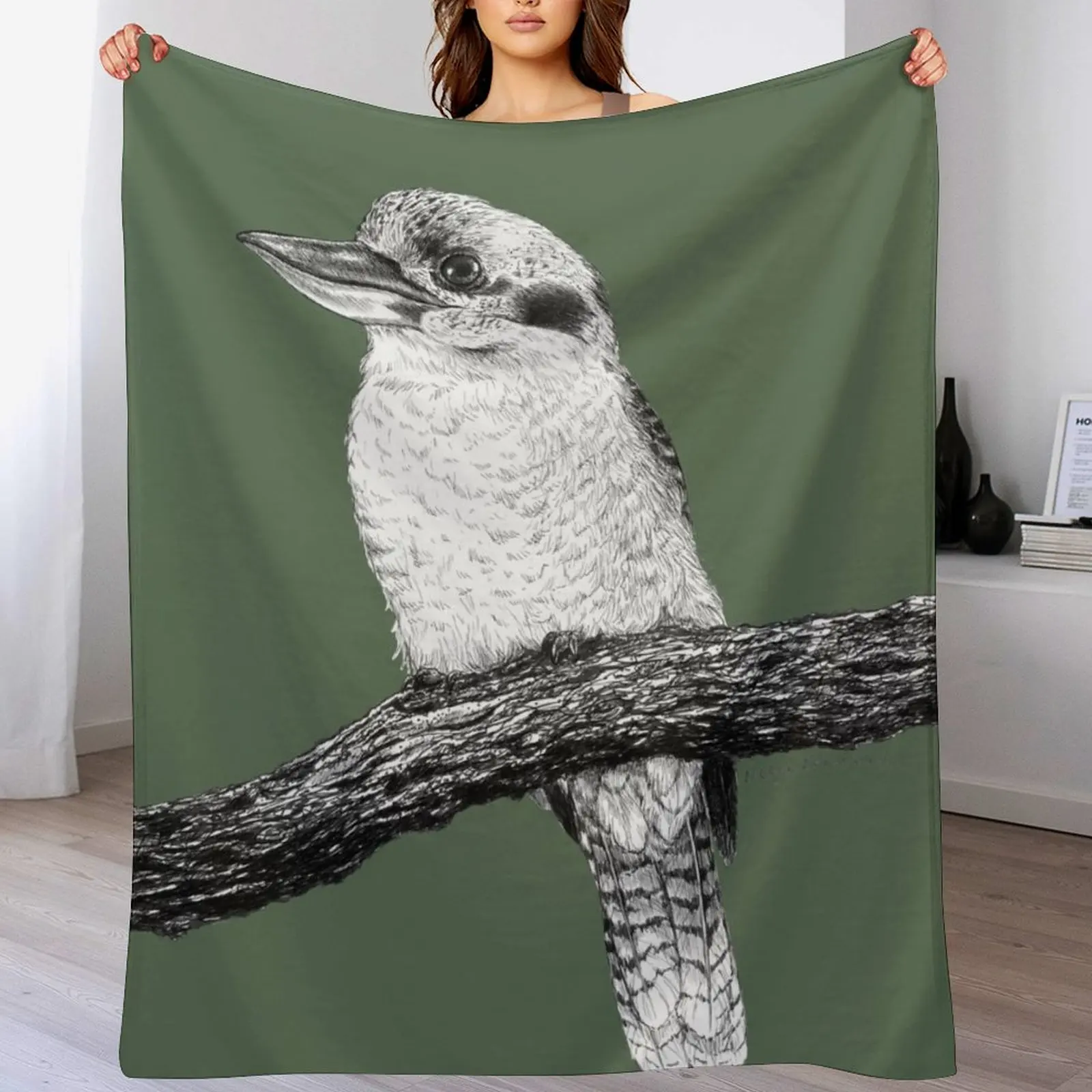 Kookaburra drawing Throw Blanket anime for winter Furry Blankets