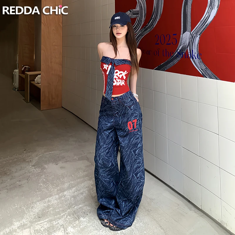 

Комплект ReddaChic: укороченный топ с надписями в стиле хип-хоп и широкие брюки-палаццо с графическим принтом, в стиле 90-х, ретро, для женщин