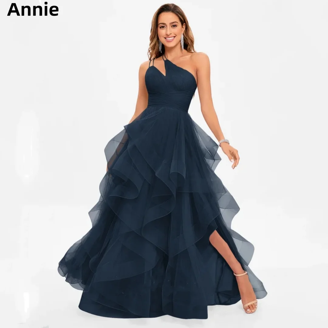 Annie Dark Blue Wedding Dress Fluffy Tulle Multi-layer Prom Dresses Sexy One Shoulder Elegant Lady Bespoke OccasionDresses