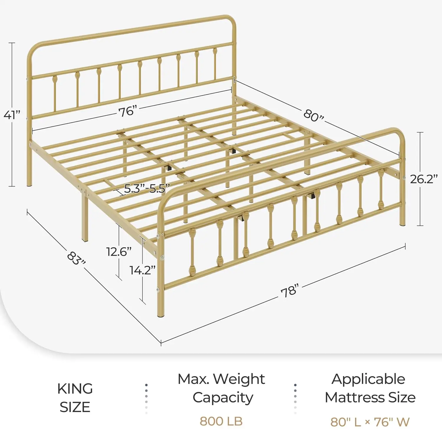 Victorian Style Metal Bed Frame with Ornate Headboard, Antique Gold Finish, Customized