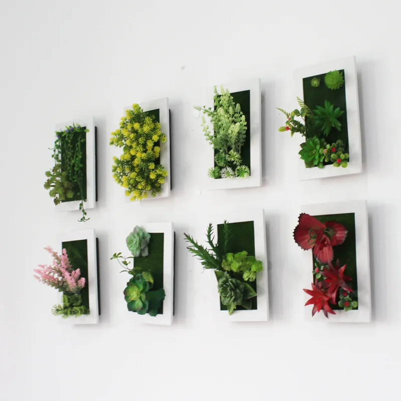 New Style 3D Creative Plastic Succulents Plant Home Decoration Wall Hanger Artificial Flower Frame Wall Sticker Store Decor