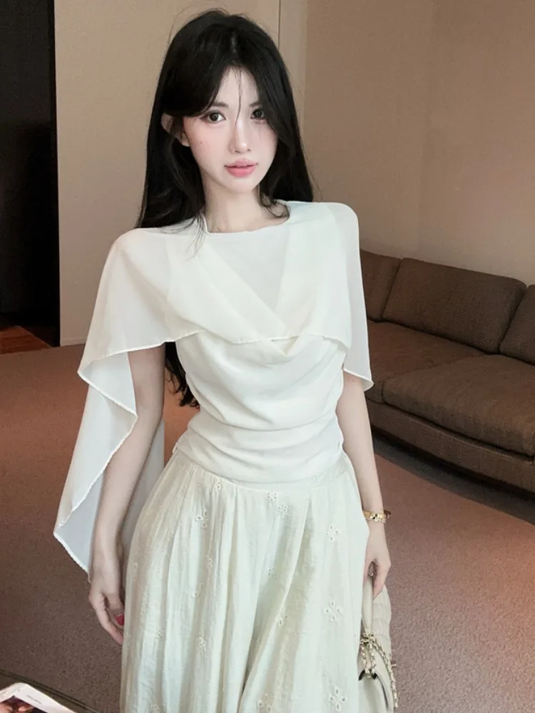 

Korean Style Versatile Summer New Unique Beautiful Women's Shirt Chiffon Scarf Tie Top Breathable Skin-Friendly Citywalk