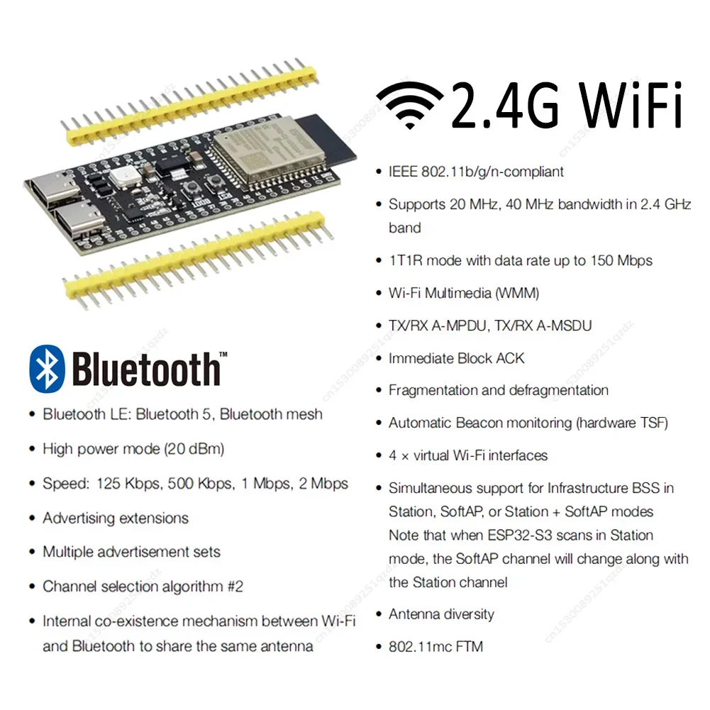 ESP32-S3 Wifi BT Module Development Board for Arduino IDE ESP32-S3-WROOM-1 N16R8 N8R2 44Pin Type-C 16MB Flash 8M PSRAM ESP32 S3