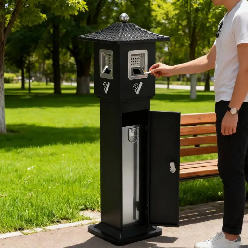 

Стоячий контейнер для сигарет, устойчивый к коррозии мусорный контейнер, уличный мусорный бак с замком для офиса, патио, заднего двора