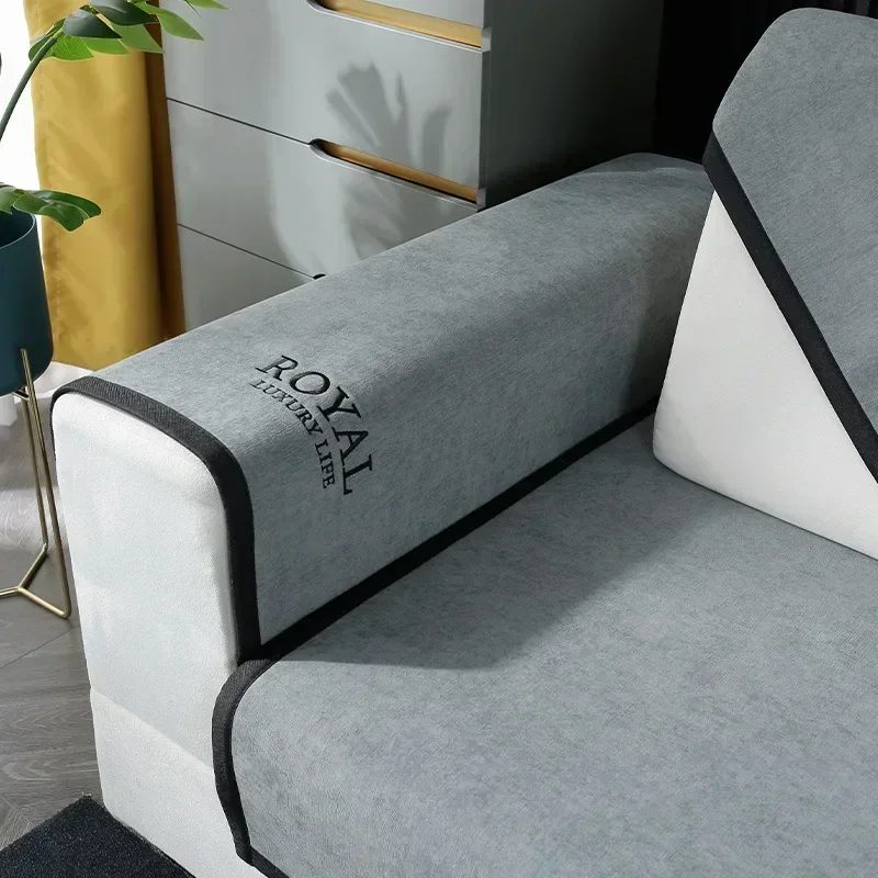 Copridivano universale in ciniglia Four Seasons Copridivano tinta unita Tappetino per divano di lusso per soggiorno Cuscino per divano antiscivolo a forma di L