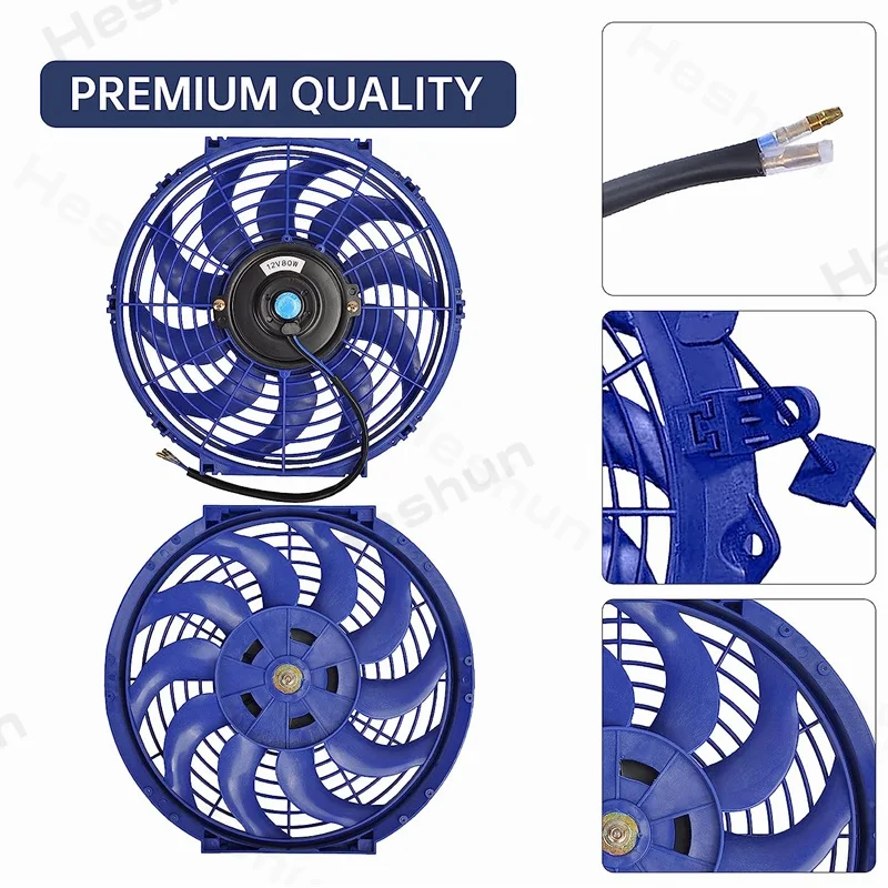 Radiador elétrico Universal Ventiladores, Slim Condensador Ventilador, Push Pull Fan, Blue Mount Kit, High Performance, 12V, 80W, 2000 RPM, 12\