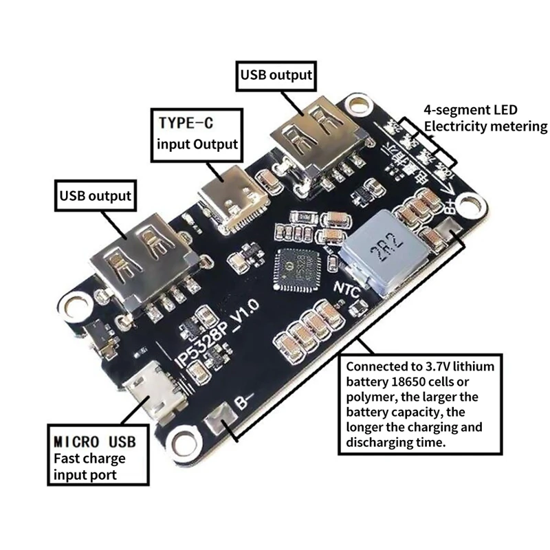 การชาร์จ IP5328P Po โมดูลสวิตช์การชาร์จเร็วแบบสองทิศทางของเมนบอร์ดมือถือประเภทพลังงาน-C 3.7V 5V9V12V บูสต์