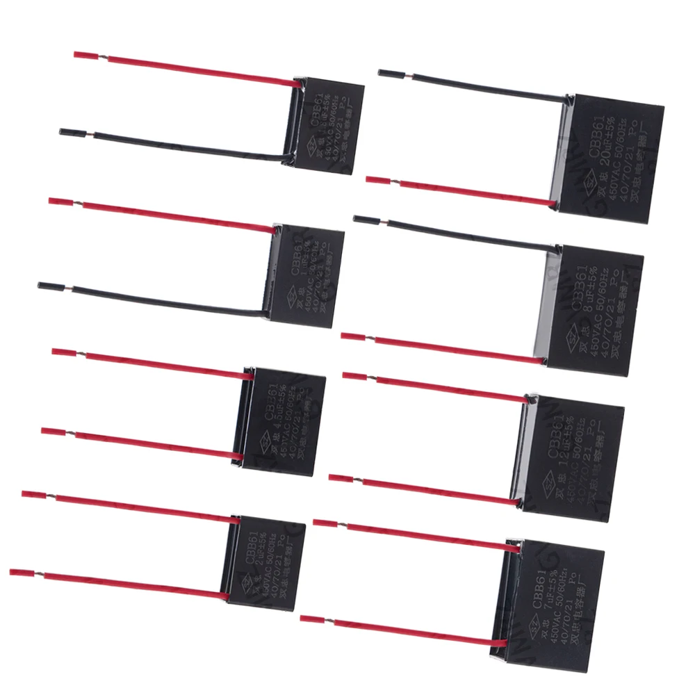 5PCS CBB61 0.8UF 1UF 1.2UF 1.5UF Motor Run Capacitor 1.5–20uF 250V 450V AC Polypropylene Film for Fan Motor Replacement  2UF