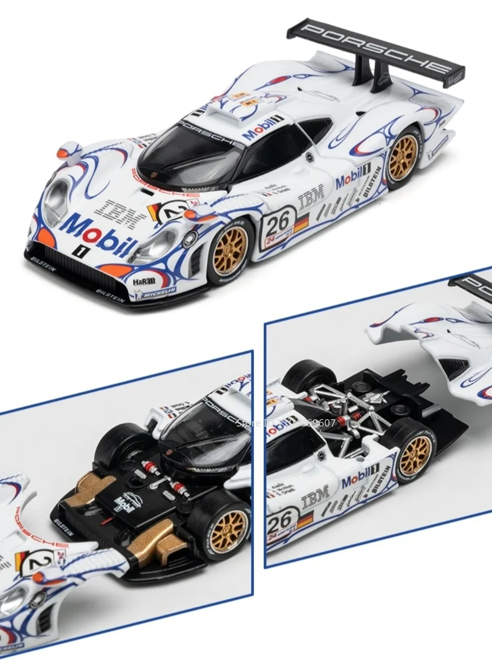 1:64 911 GT1 LM 1998 Cayenne Turbo Miniatur-Automodell aus Metall, Druckguss-Simulation mit Öffnenden Radnaben und Motorhaube, Dekorative Fahrzeuge – Detail 5