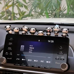 8PCS Cute Mini Giant Panda Car Dashboard  Ornaments Car Navigator Screen Decoration Doll Car Interior Accessories Toys Gift Girl