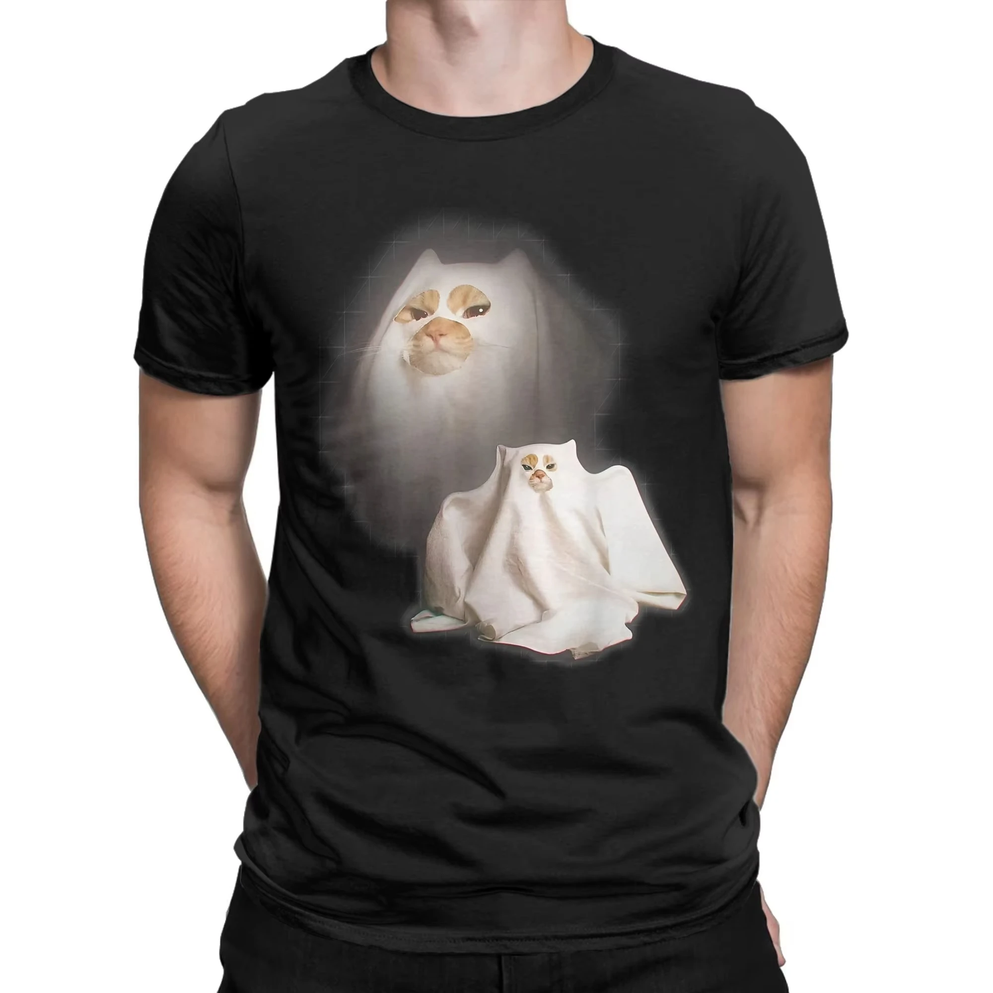 

Funny Cat Meme Halloween T-Shirt Men women Kitten Vintage Cotton Tees Short Sleeve Party Clothing Autumn and winter innerwear
