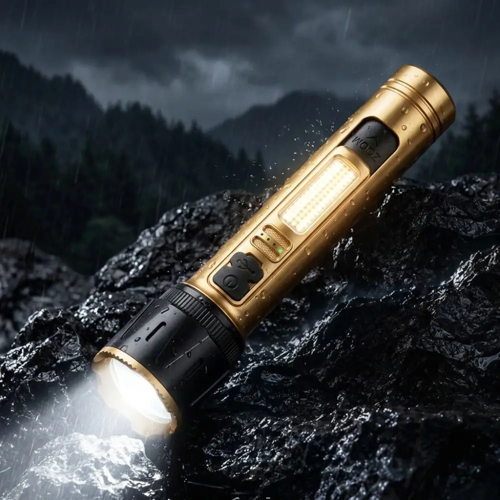 COB Side Light White Laser Flashlight USB Charging 500M Long Range Strobe Warning Torch Zoom Wide floodlighting