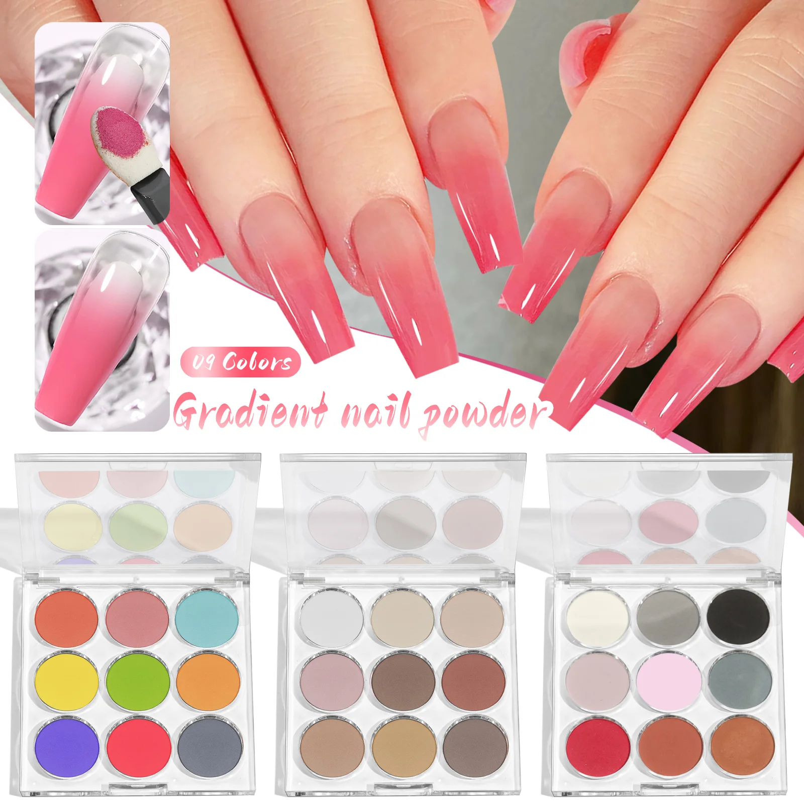 9pcs/set Gradient Nail Powder Palette Colors Nail Gradient Glitter Pigment Set Chrome Powder Manicure Accessories Mirror Effect