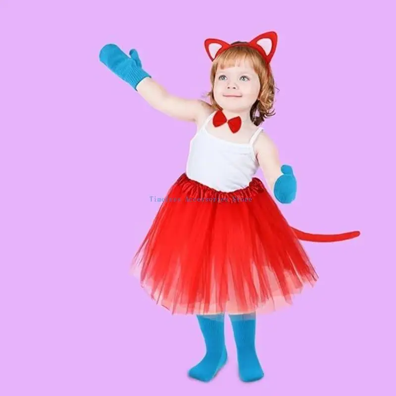 97QE Halloween Cats Costume Accessories Cats Ear Headband Cats Tail Bowtie Gloves Socks for Kid Boy Girl Halloween Christmas