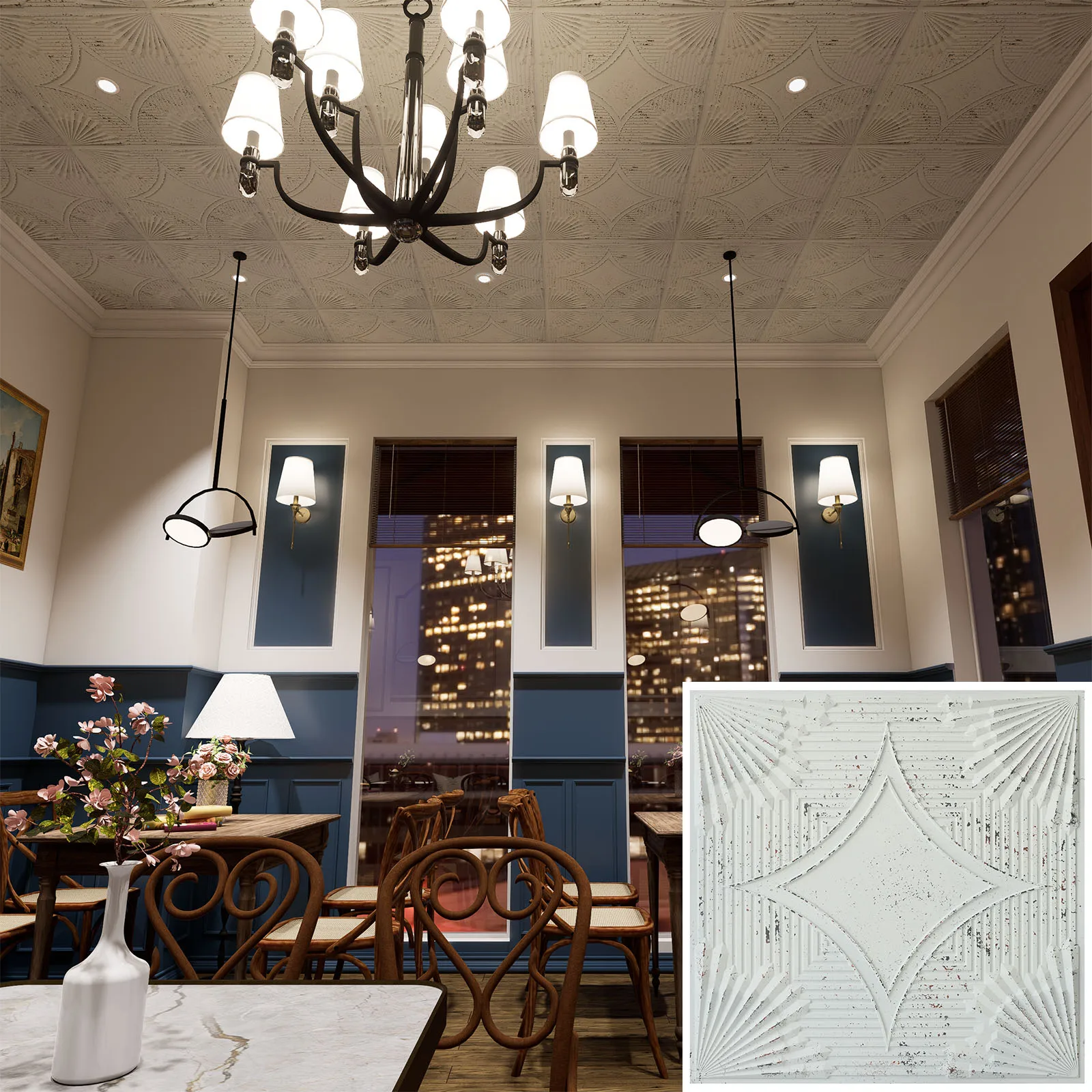 Chalk painted ceiling tiles, pvc wall panel, high-quality materials, PL81 10tiles/lot view 5