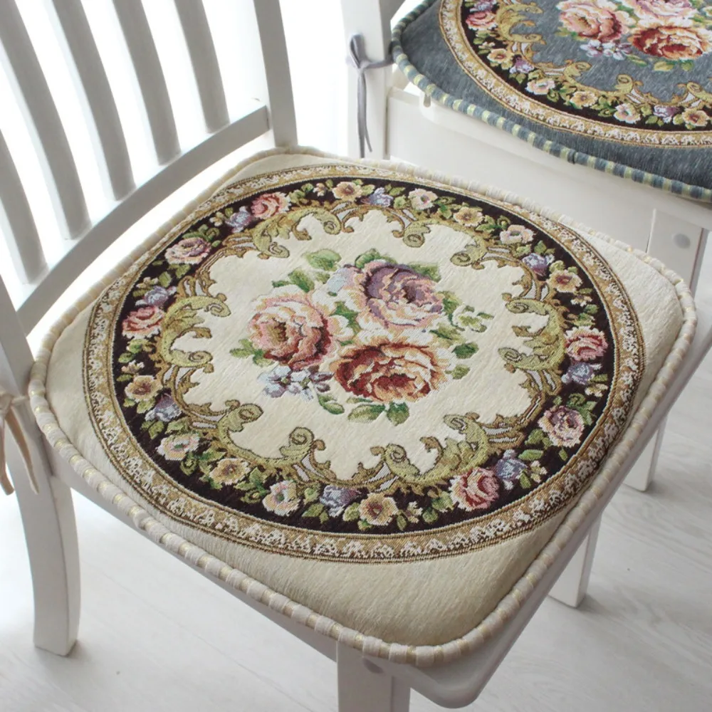 

Stool Pad Chenille Dining Chair Cushion Floral Pattern Soft Seat Mat Vintage Non-slip Buttocks Pad Birthday Gifts