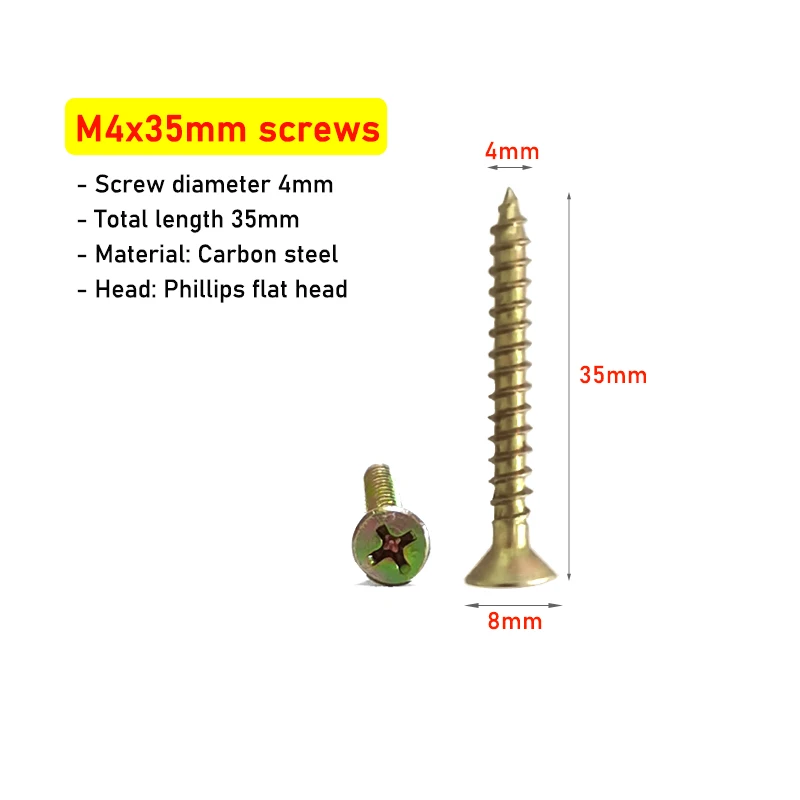 M4x35mm Wood Screws Phillips Drive Flat Head Carbon Steel Drywall Screw Thread 4mm Length 35mm Countersunk Self Tapping Screws