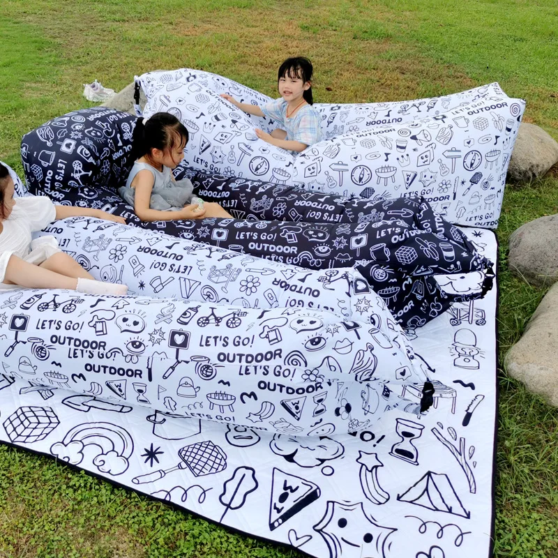 Black and White Graffiti Simple Pattern Printing Lazy Person Inflatable Sofa Outdoor Air Sofa Convenient Lunch Cushion Bed