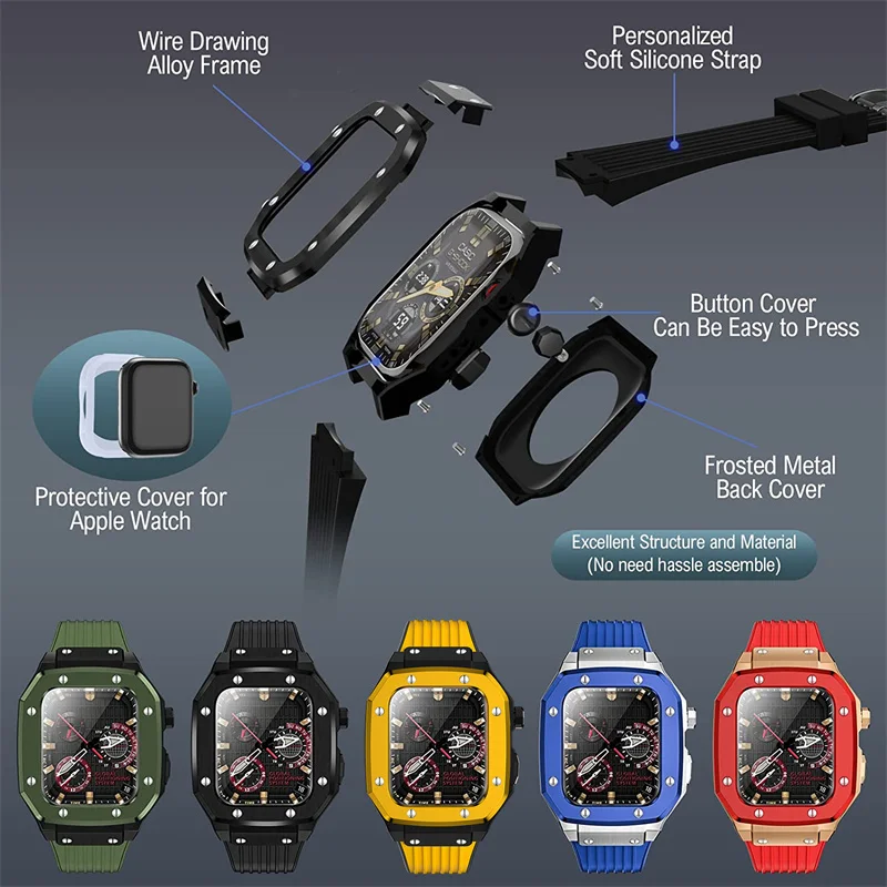 LAXASFIT Kit Mod di Modifica di Lusso Per Apple Watch 7 44 45mm Per iwatch Serie Telaio In Metallo Accessori Cinturino Guscio Protettivo