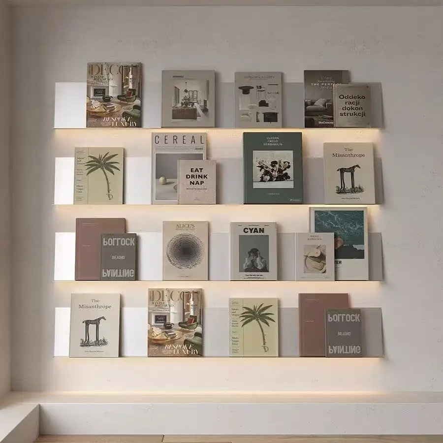 Stainless Steel Floating Wall Shelves Living Room Storage Organization Display Rack With Light Bookshelves Decoration Furniture
