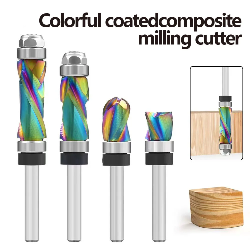 1pc 1/4 Shank Solid Carbide Nano Coating Compression Flush Trim CNC Bit Router Bits Woodworking Milling Cutter