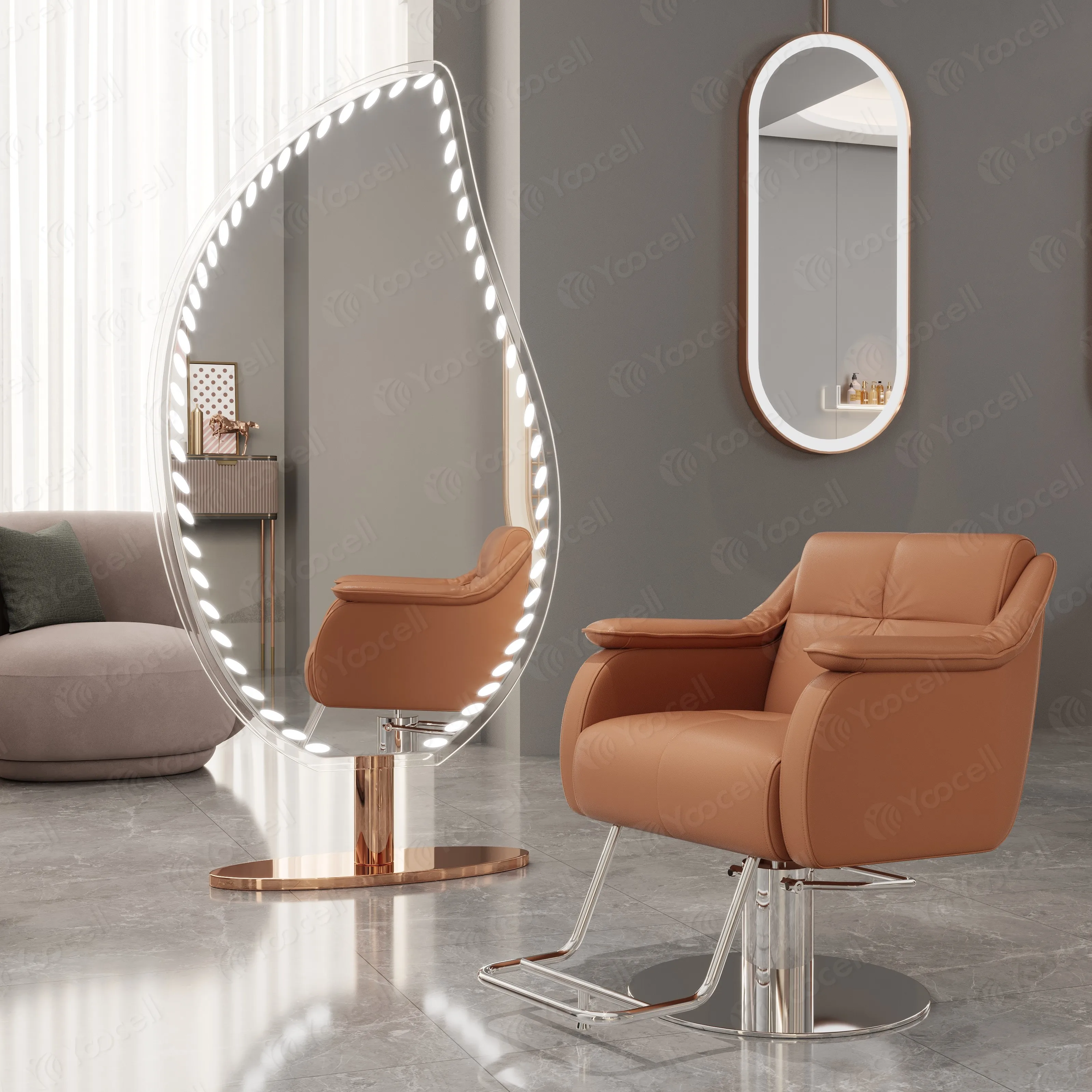 Yoocell estação de espelho de salão led dupla face espelhos de salão de beleza equipamentos de salão de beleza estação de espelho de móveis
