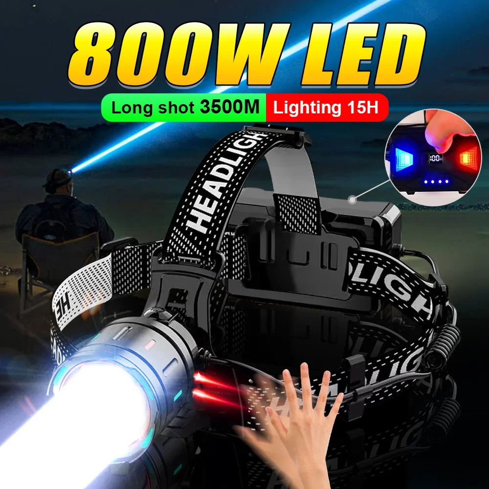 

New White Laser 800W Super Powerful Headlight Rechargeable 18650 Headlamp Outdoor Hiking Light Work Camping Lantern