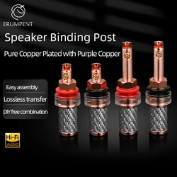 ERUMPENT 4PCS Hi-end Purple Copper Binding Post Solderless Carbon Fiber Terminals for Speaker Audio Banana Terminal Block