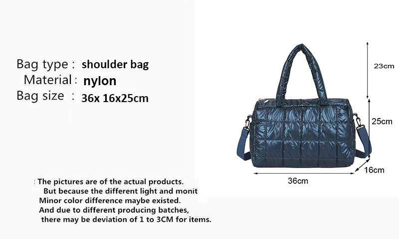 Yogodlns Luxus Raum Gepolsterte Baumwolle Handtasche Große Kapazität Schulter Tasche Wasserdichte Nylon Tasche Reise Unten Umhängetasche Geldbörse Bolsa – Detail 2