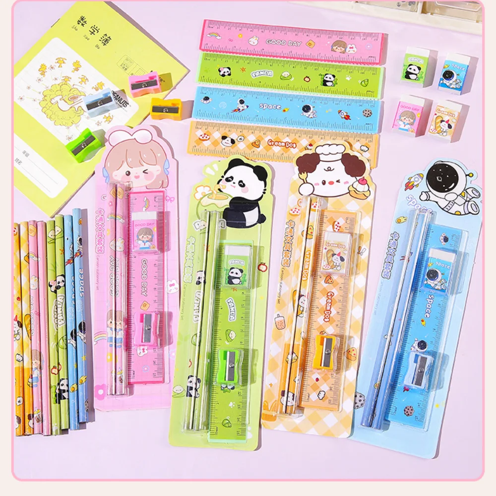 Pencil Ruler Eraser Set Non Toxic Cartoon Stationery Set Learning Gift Box Exquisite Kids Stationery Gift Set For Kindergarten