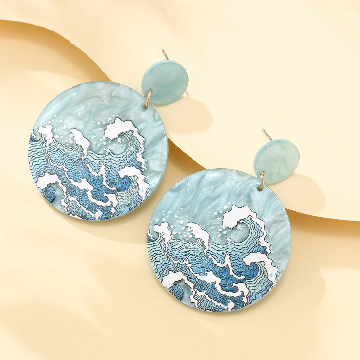 2023 Round Acrylic Lake Blue Color Earrings for Women Sky Sea Pattern Wave Korean Circle Simple Female Earring Jewelry