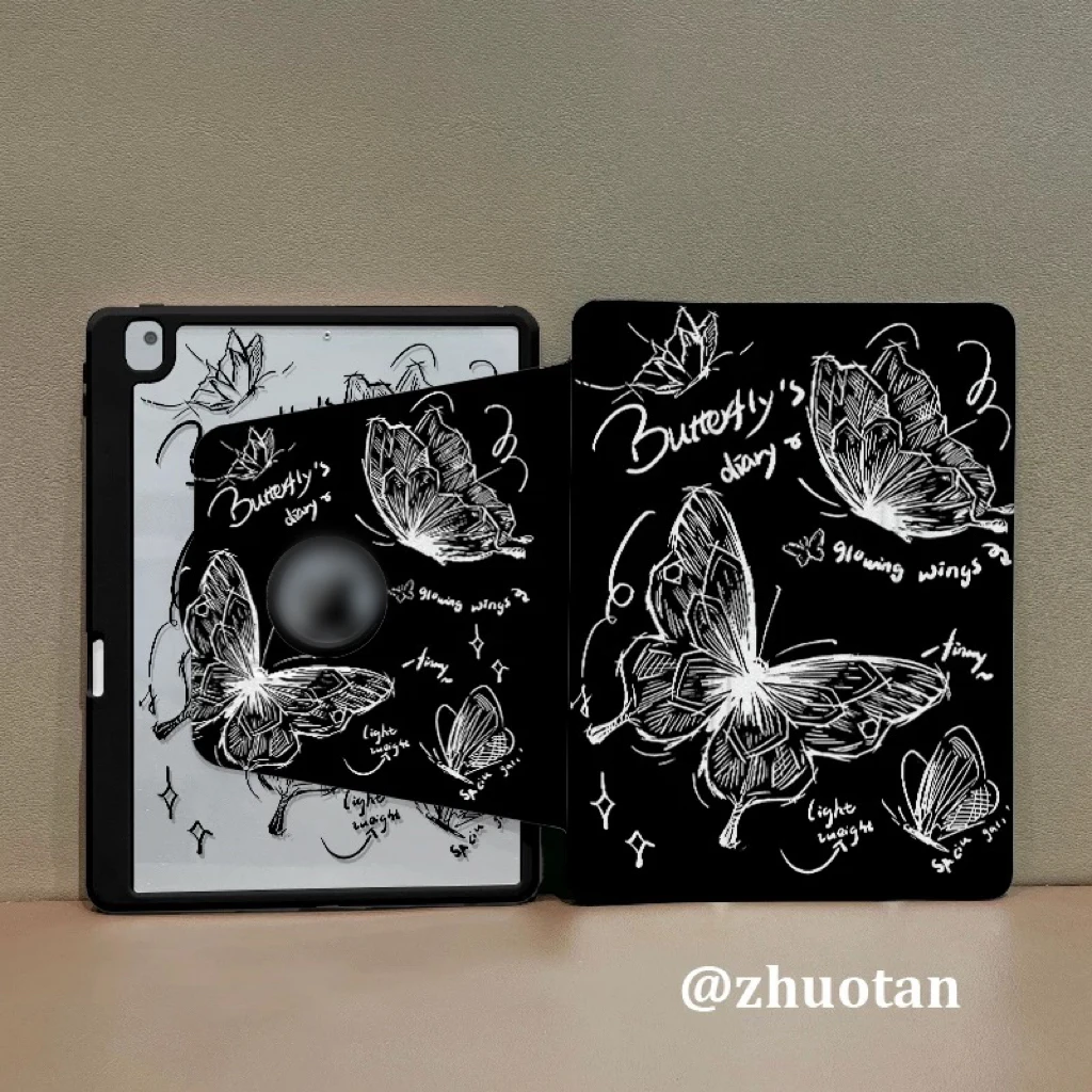 [720° rotation] Suitable for ipad protective cover, transparent acrylic flat shell with pen groove