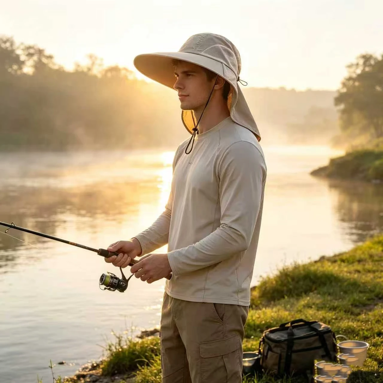 Wide Brim Sun Hat with Neck Flap for men women Adjustable Outdoor 50+UPF Protection Safari Cap Hiking Fishing Hat