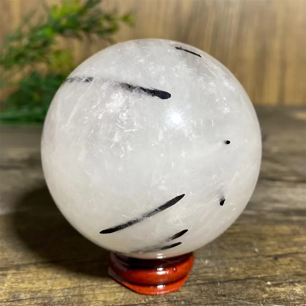 

Crystal Natural Black Tourmaline Hair Sphere Ball Stone Quartz Reiki High Quality Healing Stones Decoration Mineral+Stand