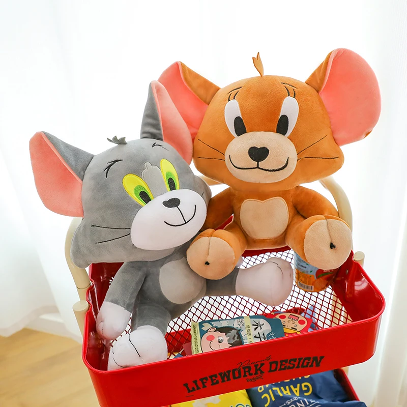 Disney-brinquedo de pelúcia Tom e Jerry para crianças, desenhos animados, gato e rato, peluches fofos, boneca de pelúcia, travesseiro macio, presente, 55cm